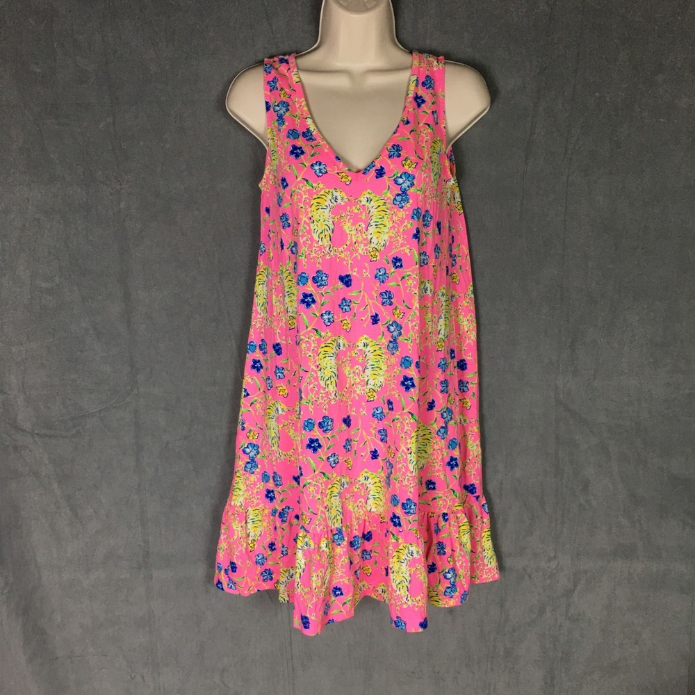 Lilly Pulitzer Camila Pink Swing Tank Dress Womens S Resort Floral Ruffle Beach